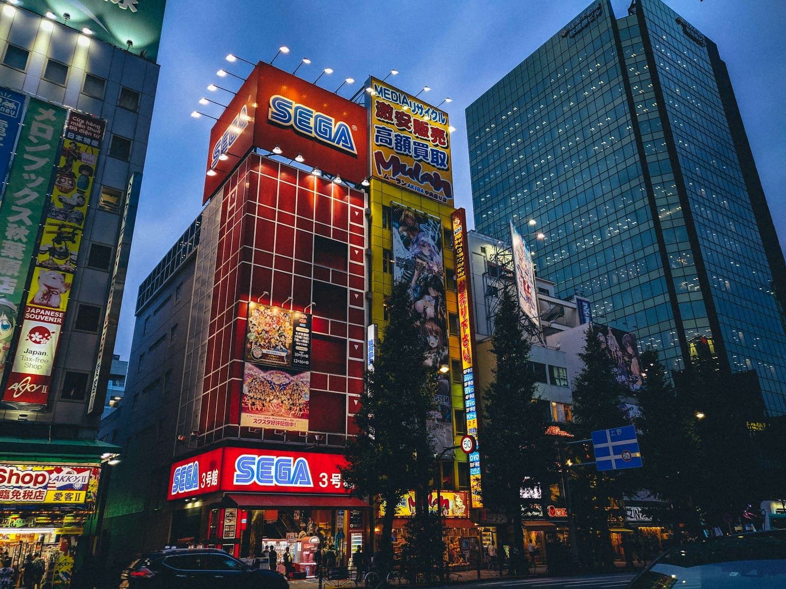 Akihabara: Anime & Manga — red and blue lighted building during nighttime