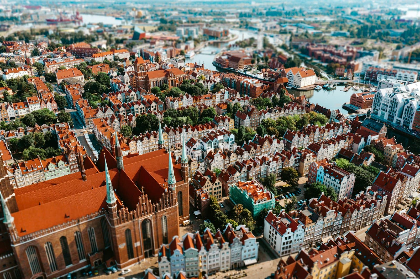 Łańcut — aerial view of city buildings during daytime