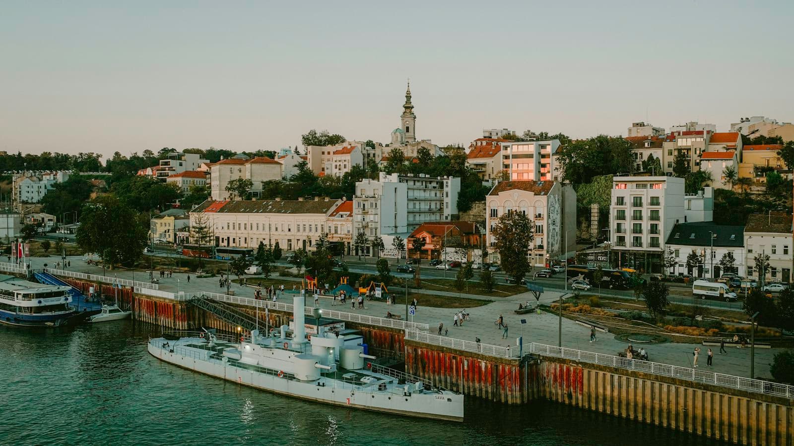 Belgrade — A harbor with boats and a city in the background