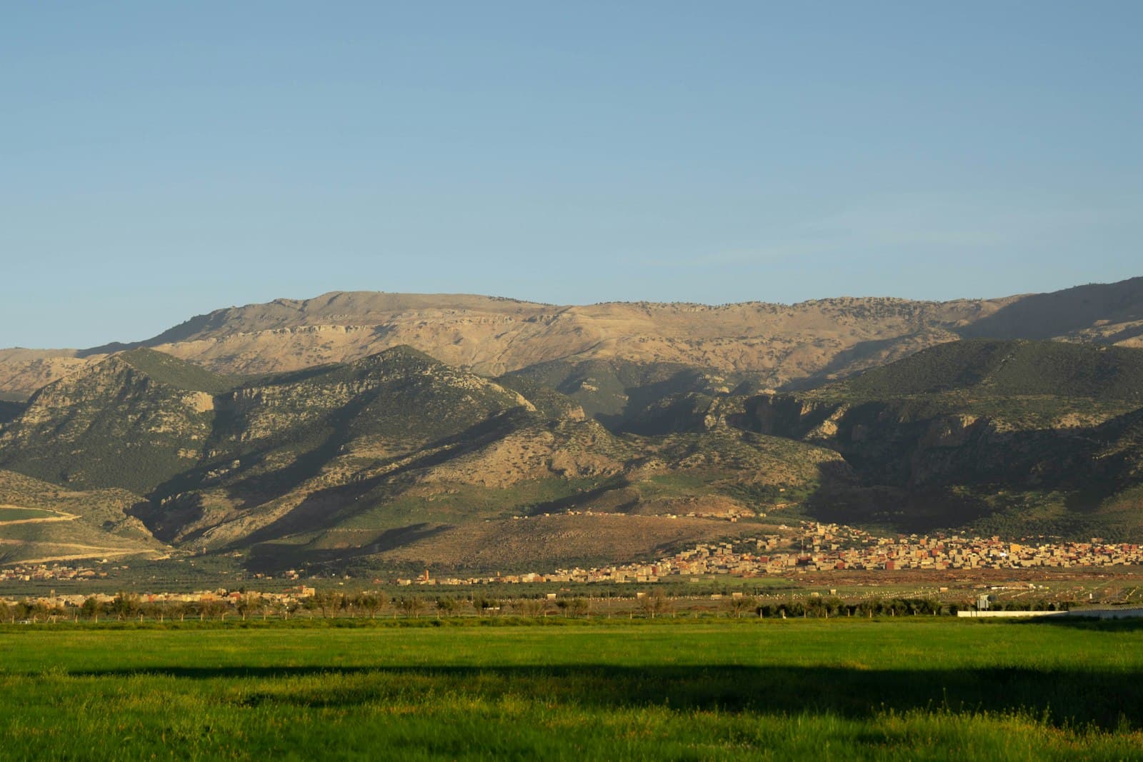 Béni Mellal — a green field with mountains in the background
