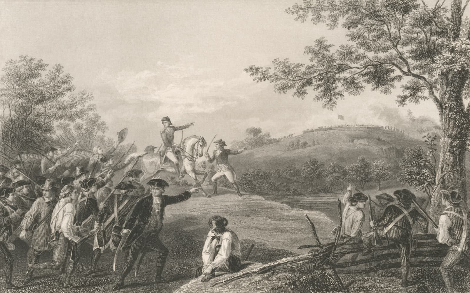 Bennington — Revolutionary war soldiers in a battle scene