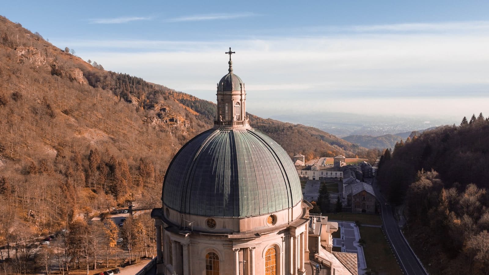 Biella — an aerial view of a church in the mountains