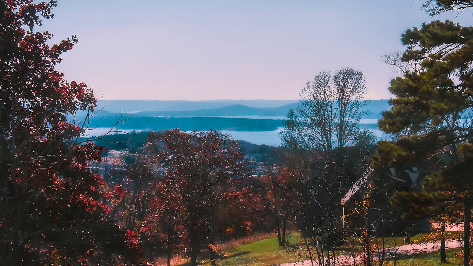 Branson — a scenic view of a lake and mountains in the distance