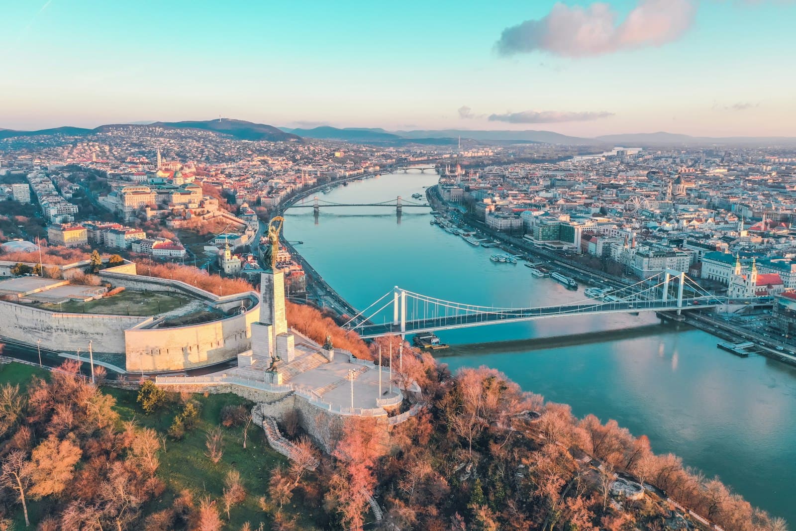 Budapest — aerial photography of buildings viewing bridge and sea during daytime