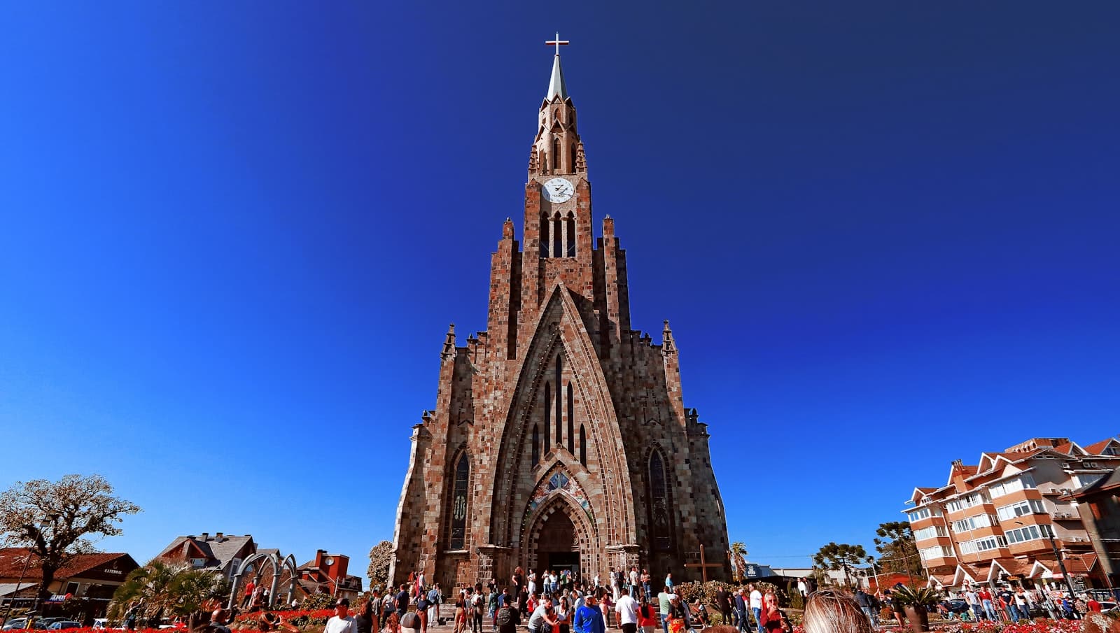Canela — A large cathedral stands tall against a blue sky.