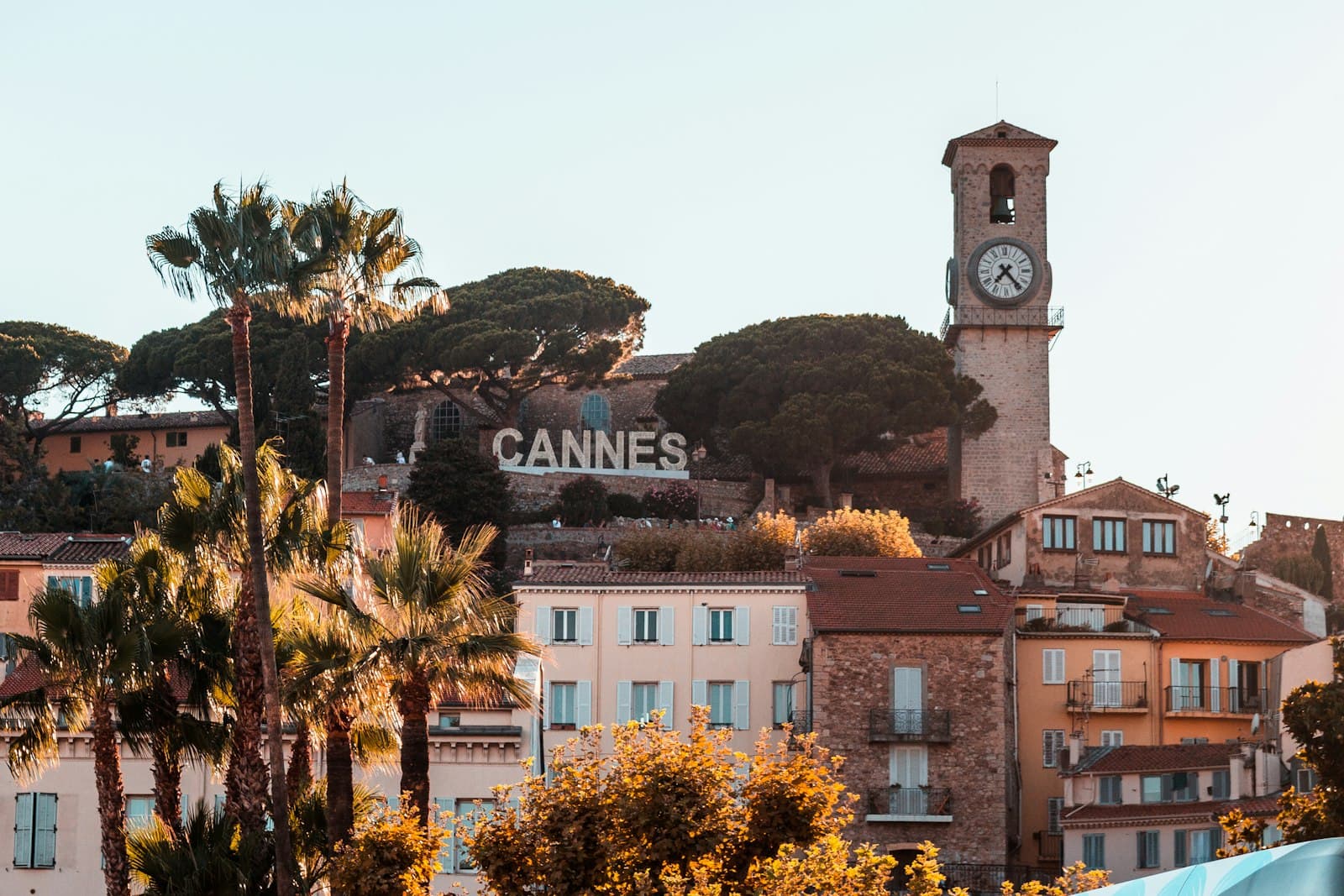 Cannes — a clock tower on a building