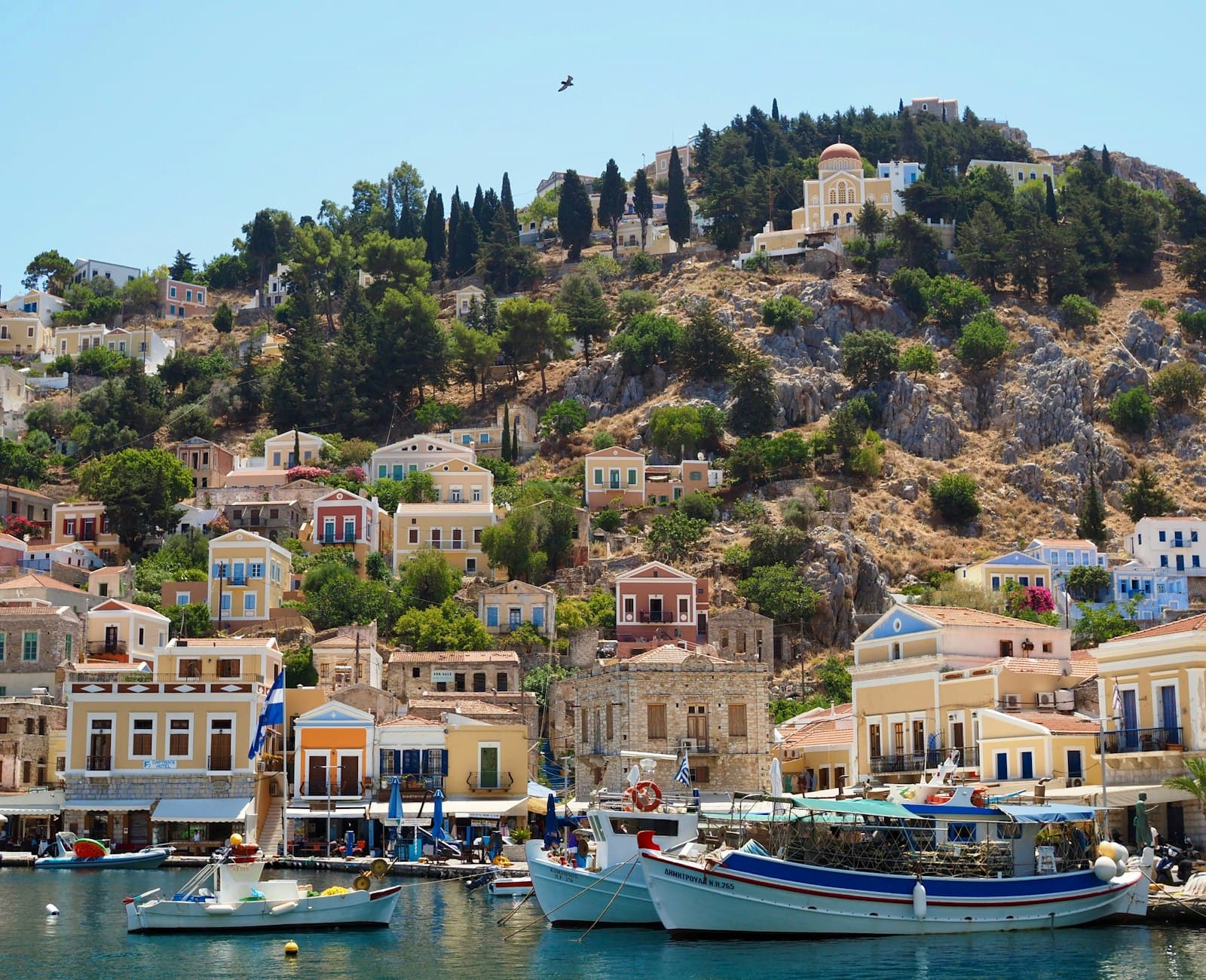 Cephalonia — blue and white boat on body of water near green trees during daytime