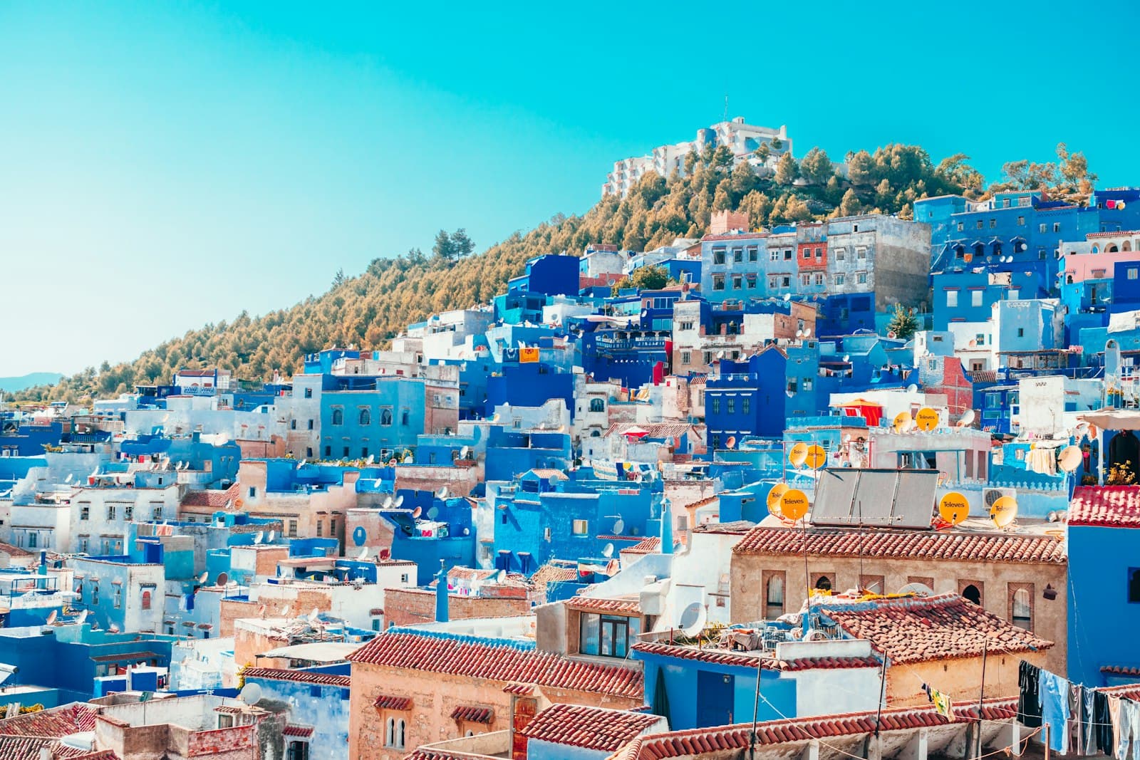Chefchaouen — blue and white painted houses on the cliff