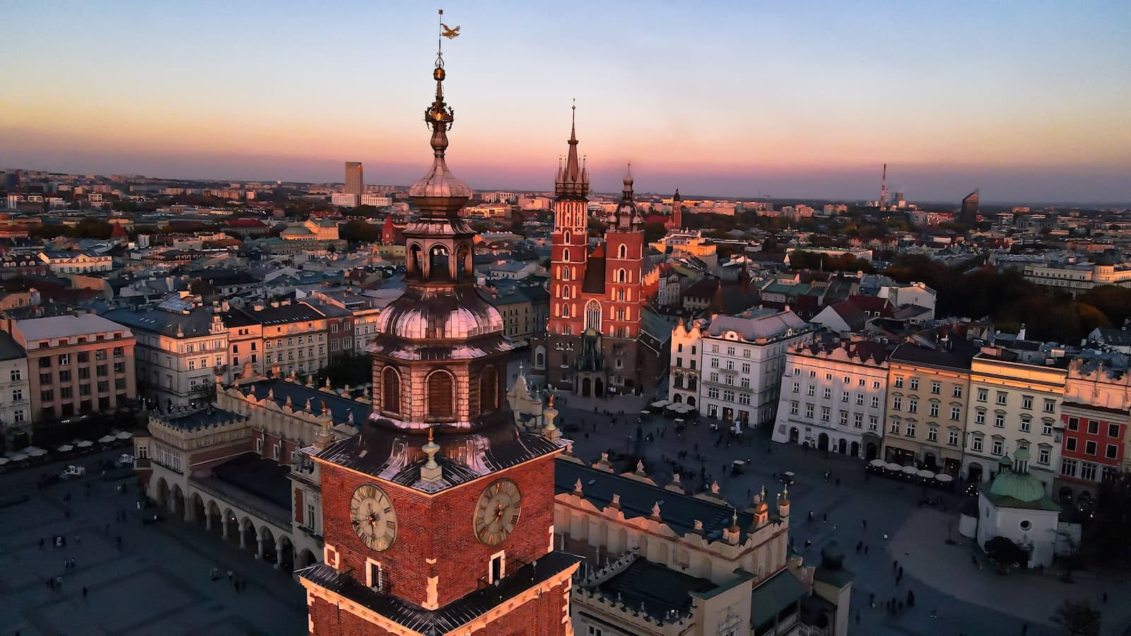 Krakow — a large city with a clock tower
