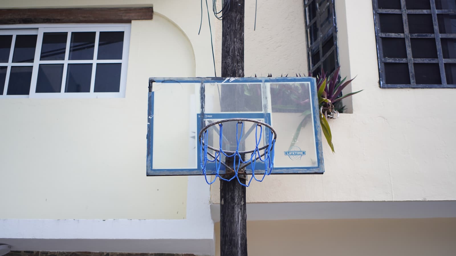 Creel — A basketball hoop in front of a building