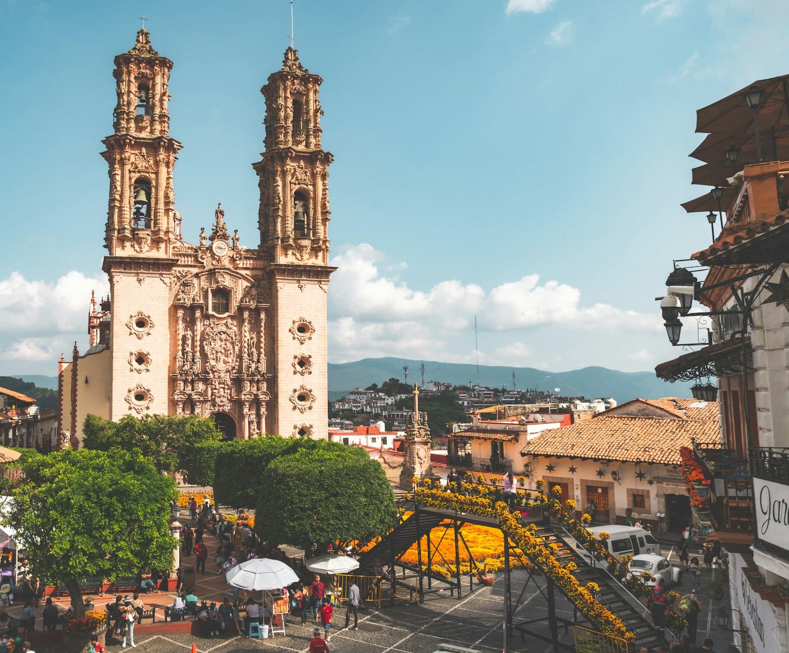 Cuetzalan — a large cathedral towering over a city filled with people