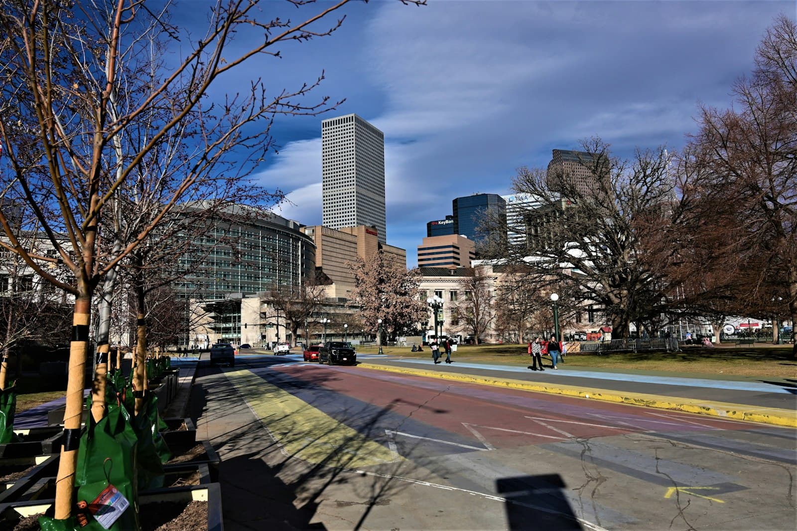 Denver — a city street with tall buildings in the background