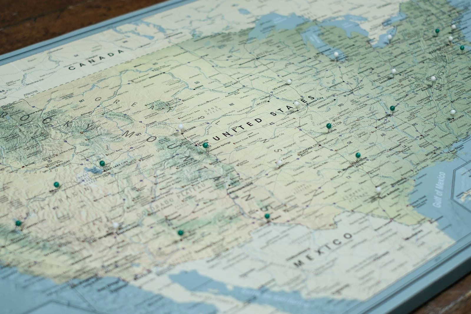Eureka — white and blue map on brown wooden table