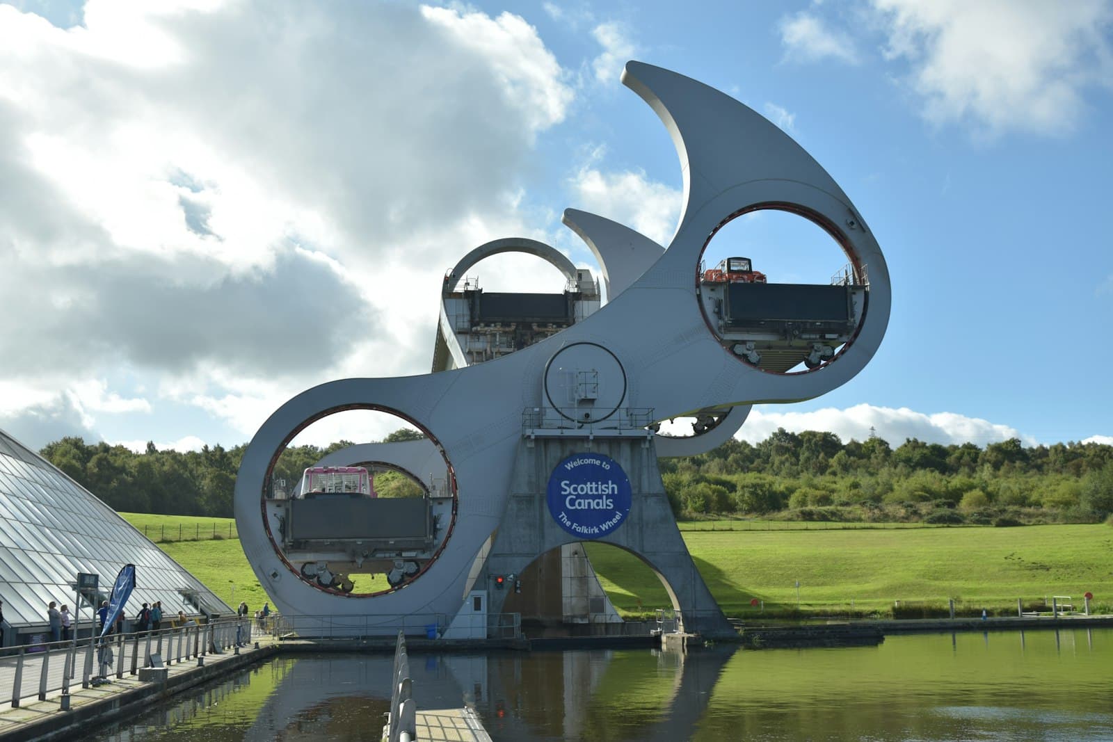 Falkirk — a large white sculpture sitting on top of a lake