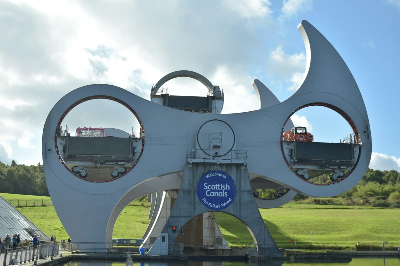 Falkirk — a large white sculpture with a crane on top of it