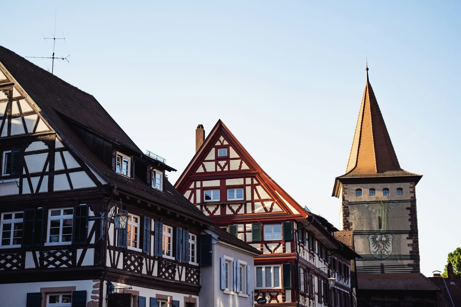 Gengenbach — Half-timbered houses and a historic tower under clear sky