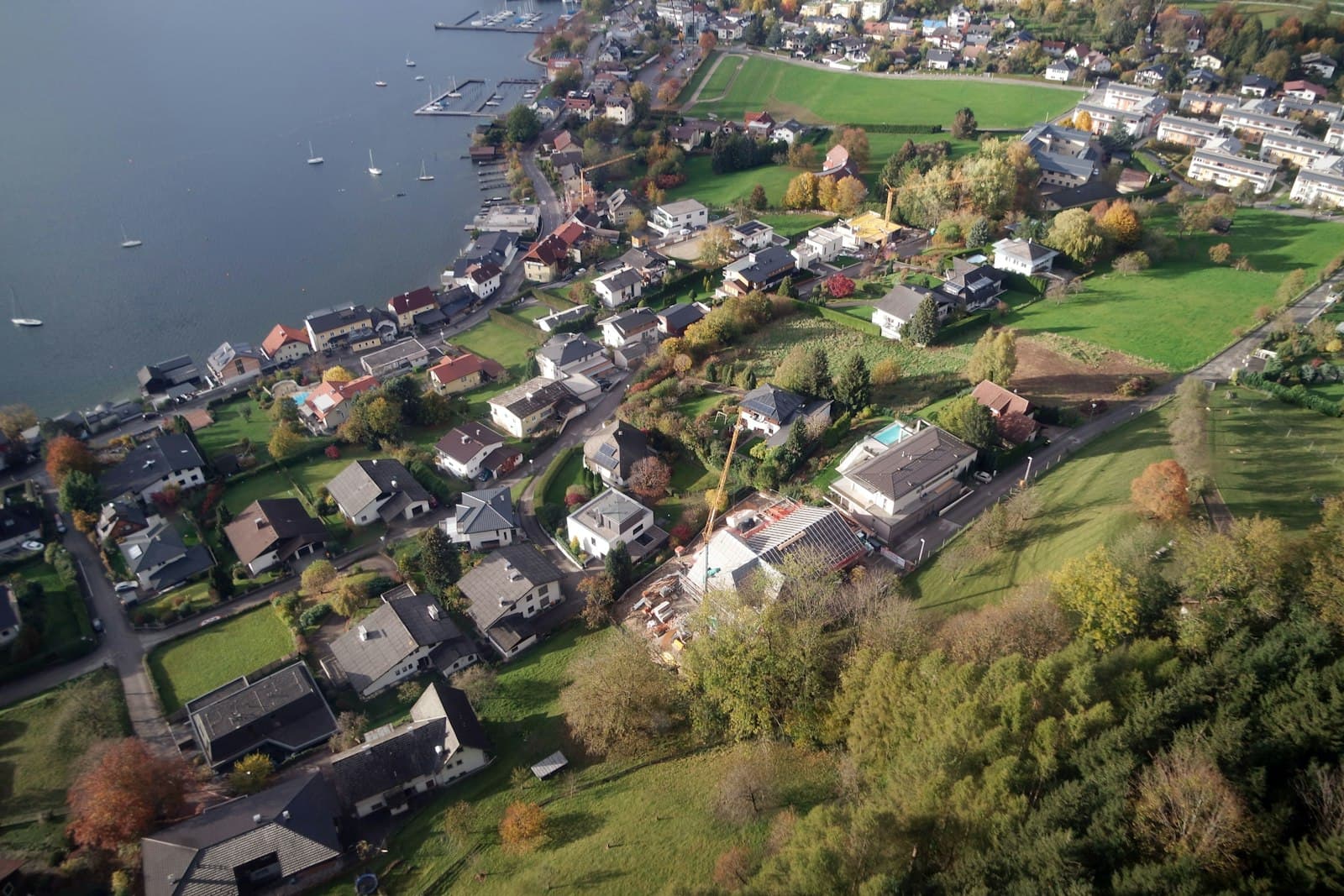 Gmunden — an aerial view of a small town by the water