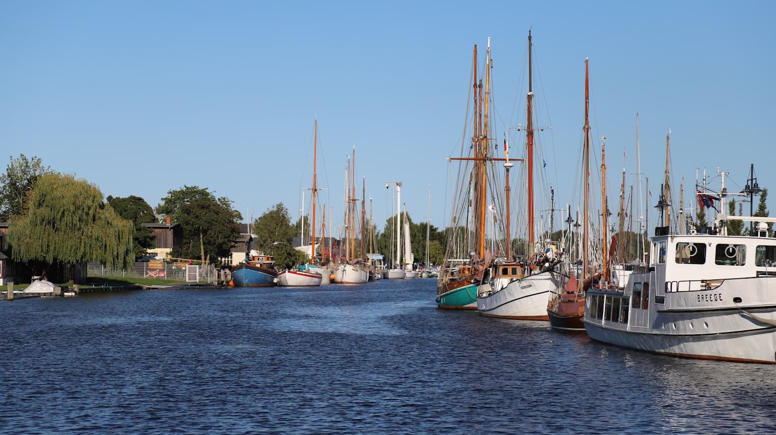 Greifswald — Sailboats and motorboats docked in a calm harbor