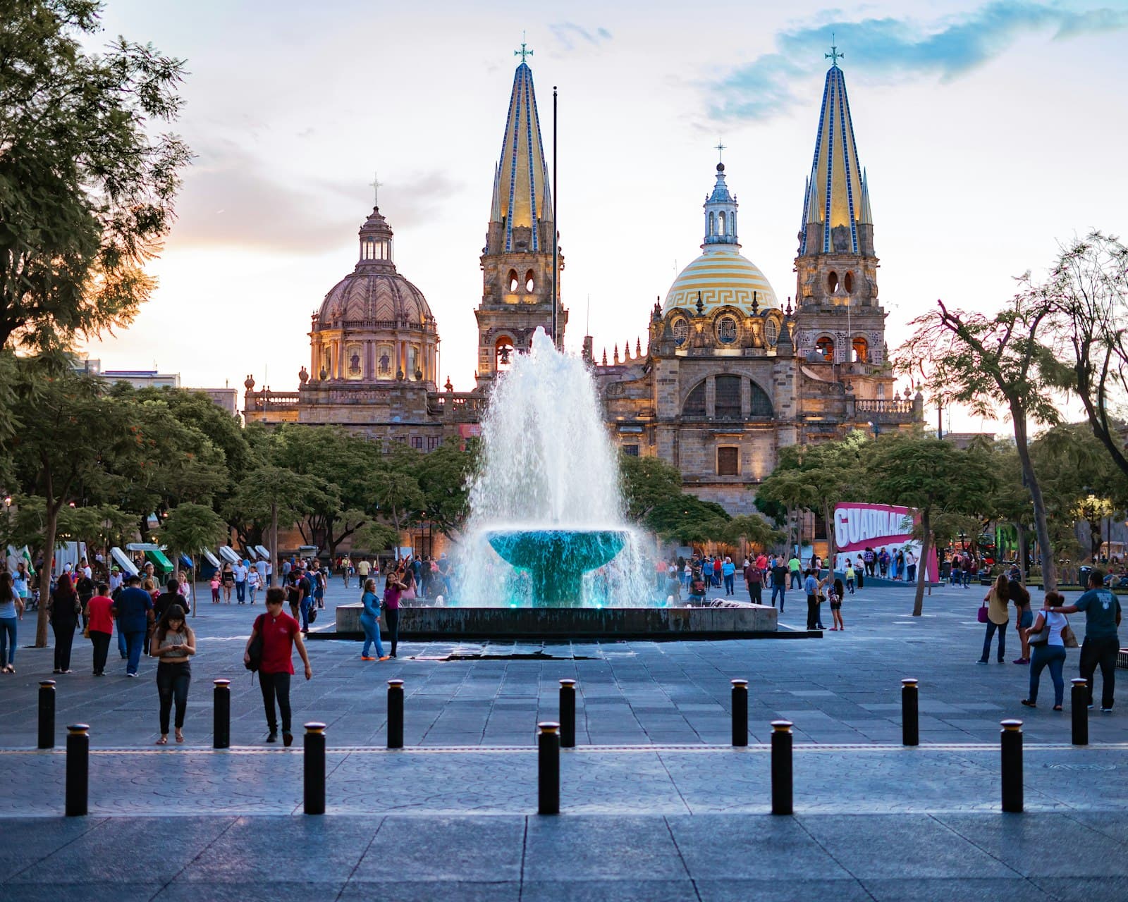 Guadalajara — people near water fountain