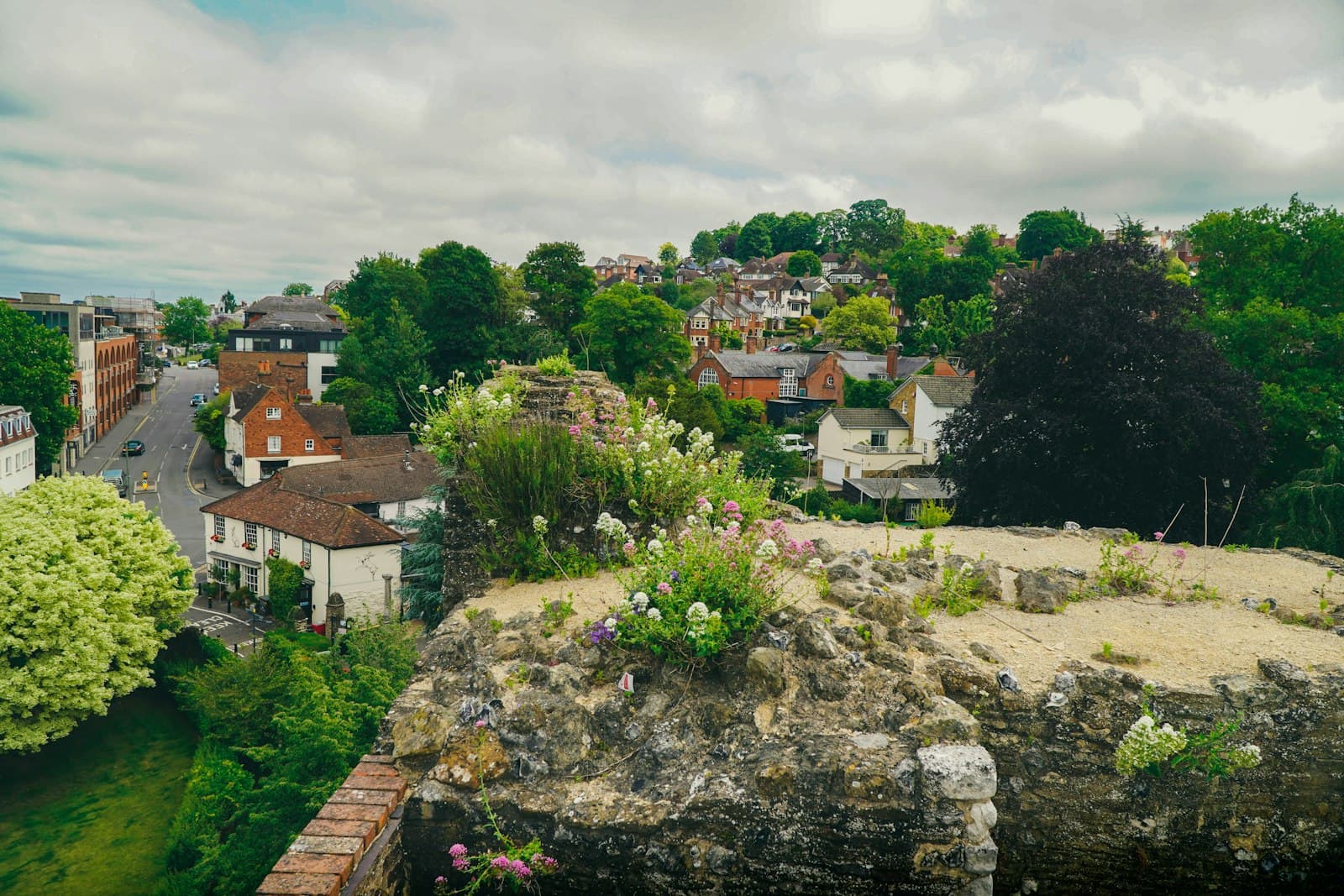 Guildford — An aerial view of a town with greenery.