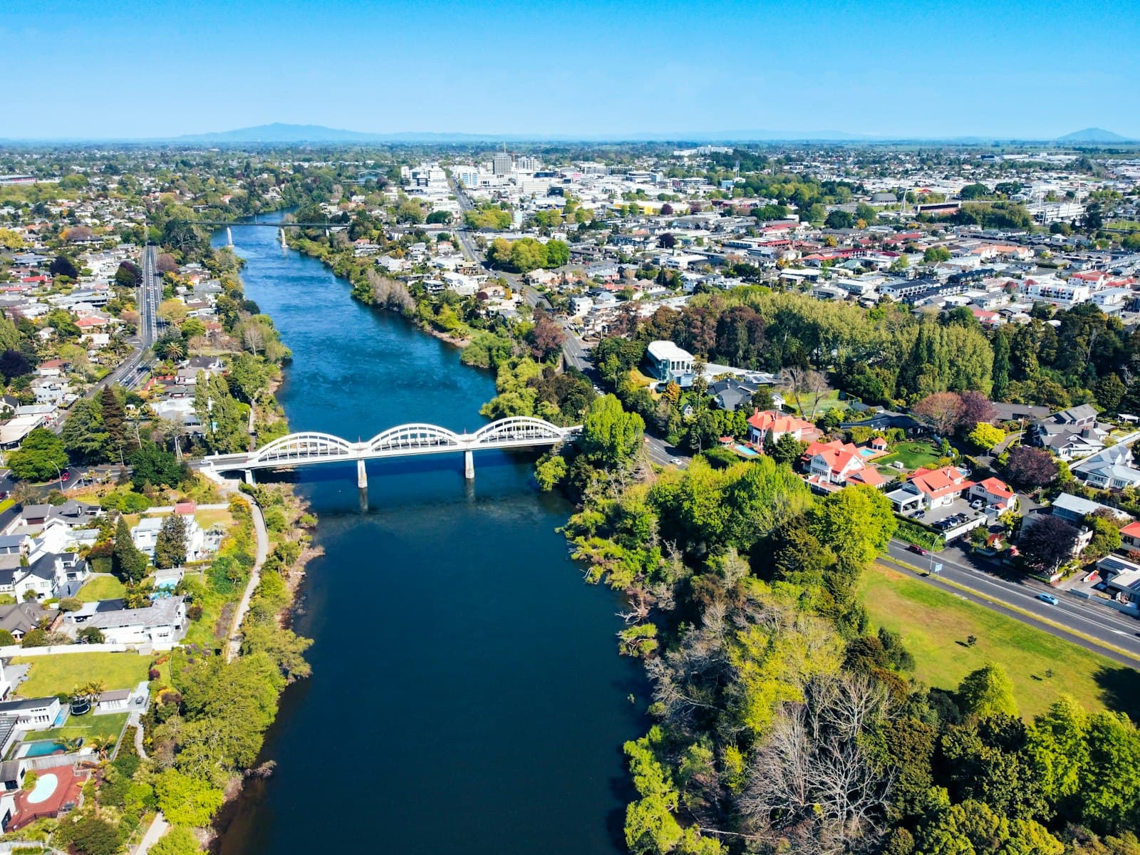 Hamilton — an aerial view of a river running through a city