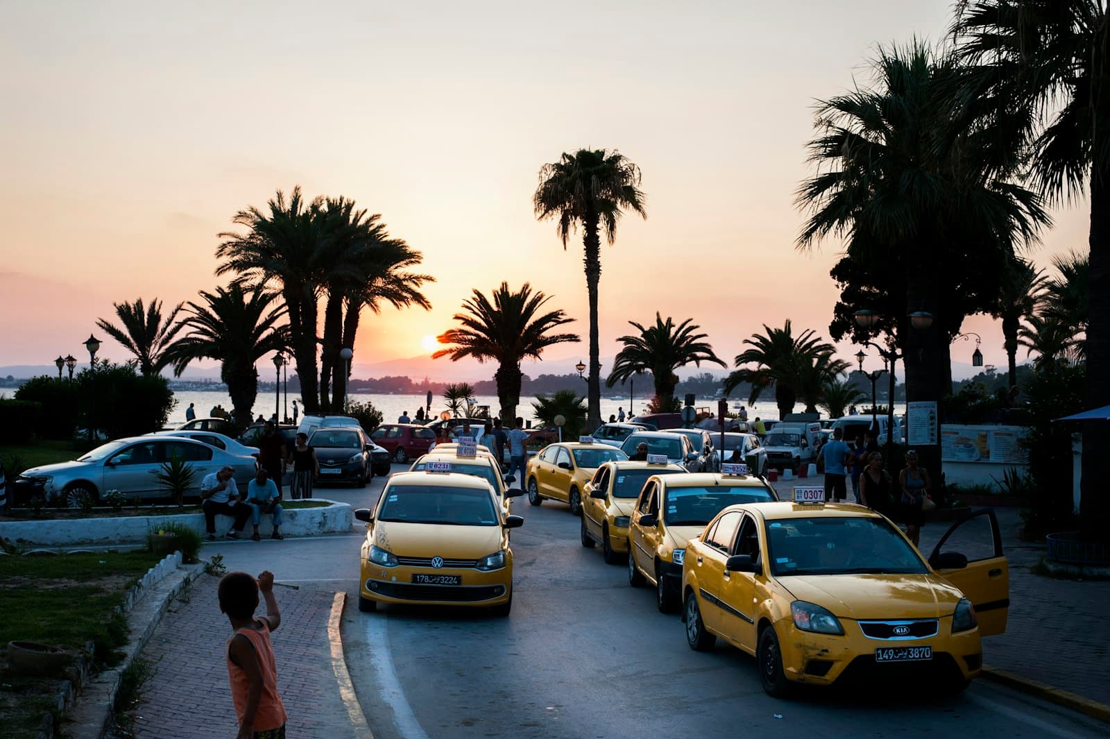 Hammamet — yellow taxis parked in line