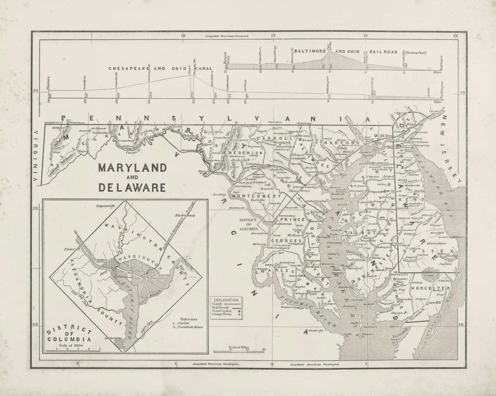 Havre de Grace — Map of maryland and delaware with inset.