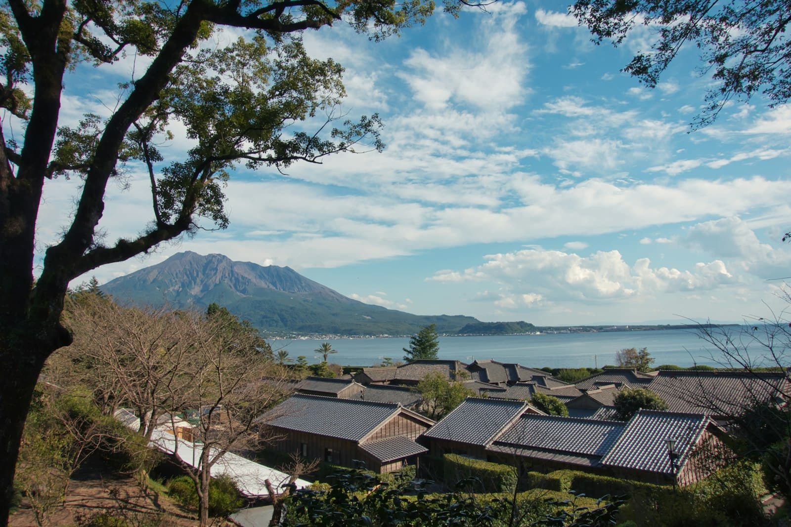 Kagoshima — a group of houses by a lake