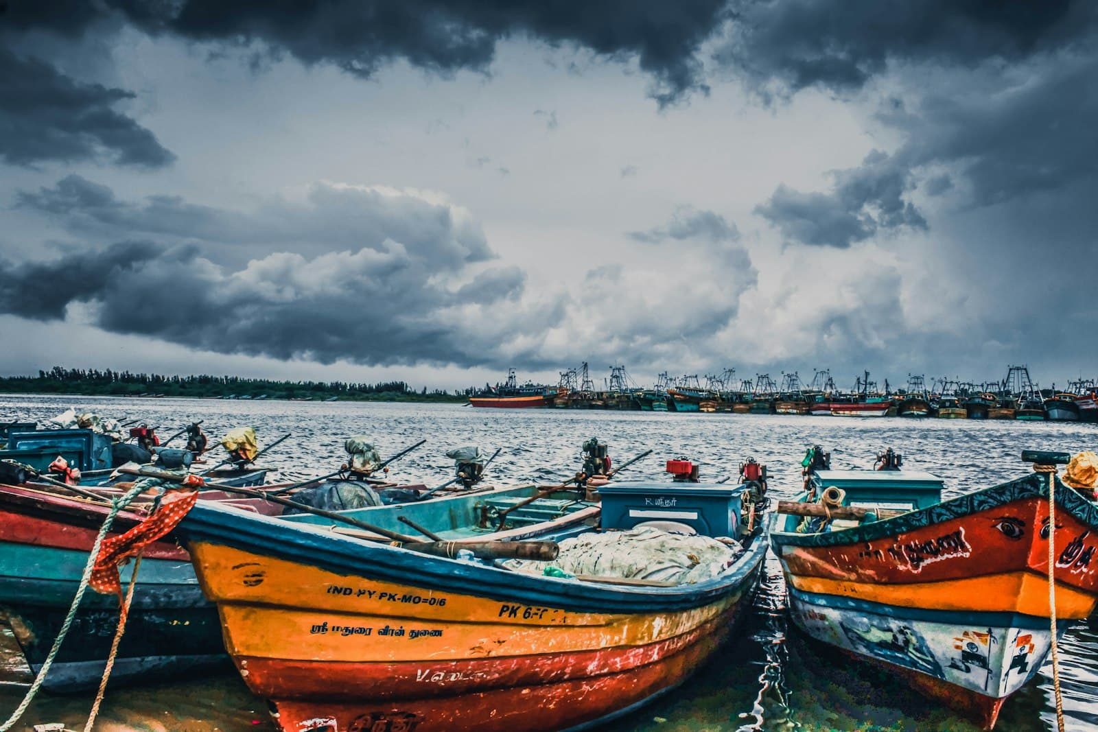Karaikudi — orange wooden boat