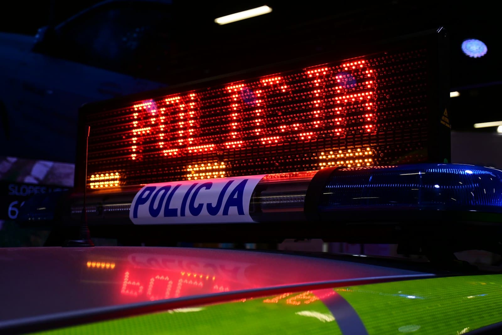 Kielce — a close up of a police car sign