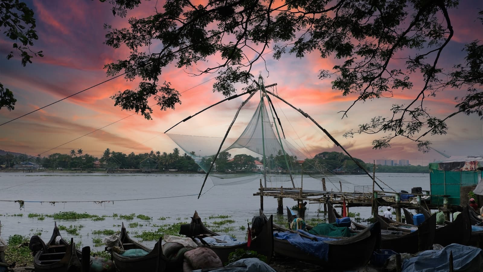 Kochi — boats on sea near mountain during sunset
