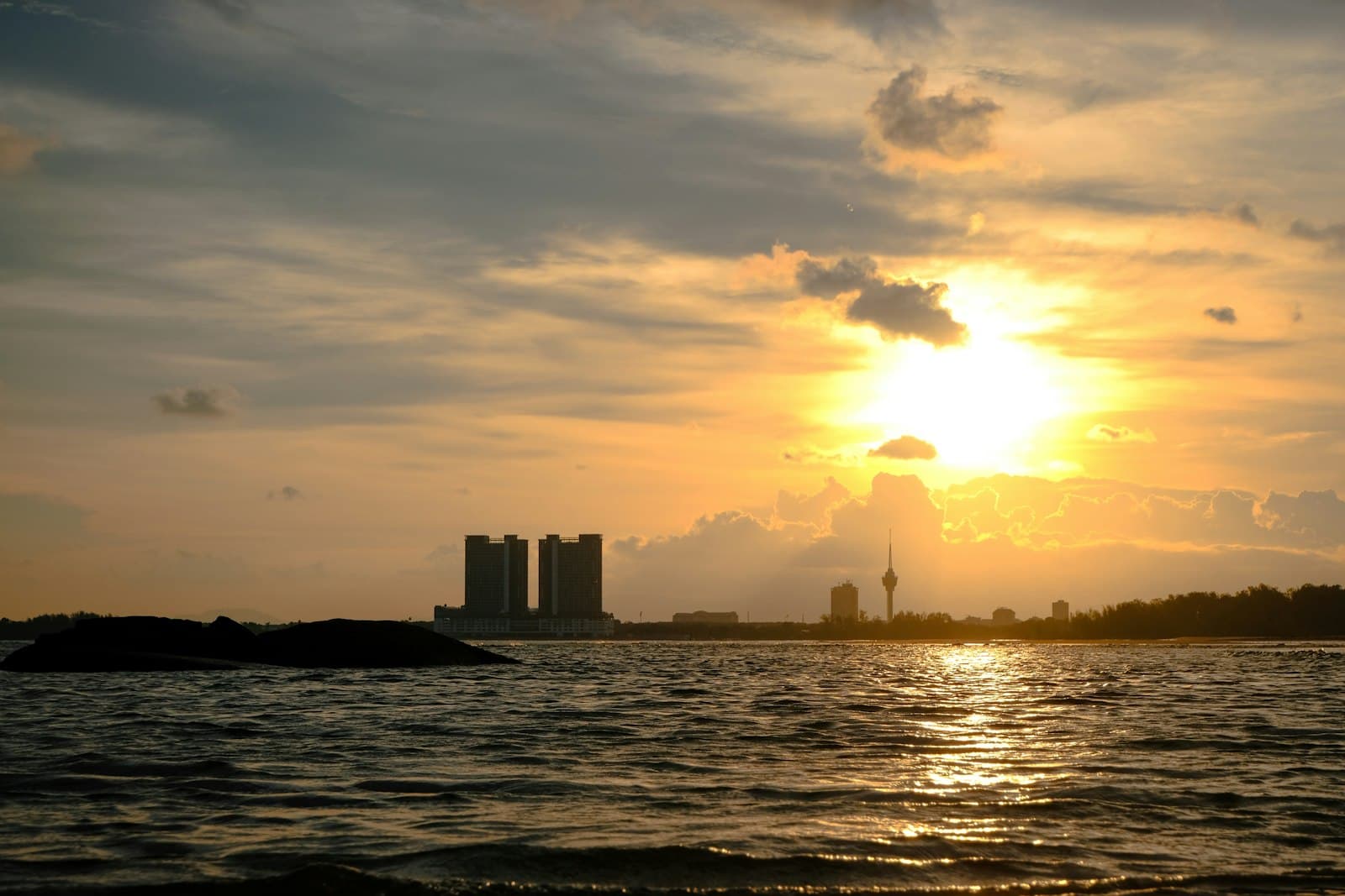 Kuantan — silhouette of city buildings during sunset
