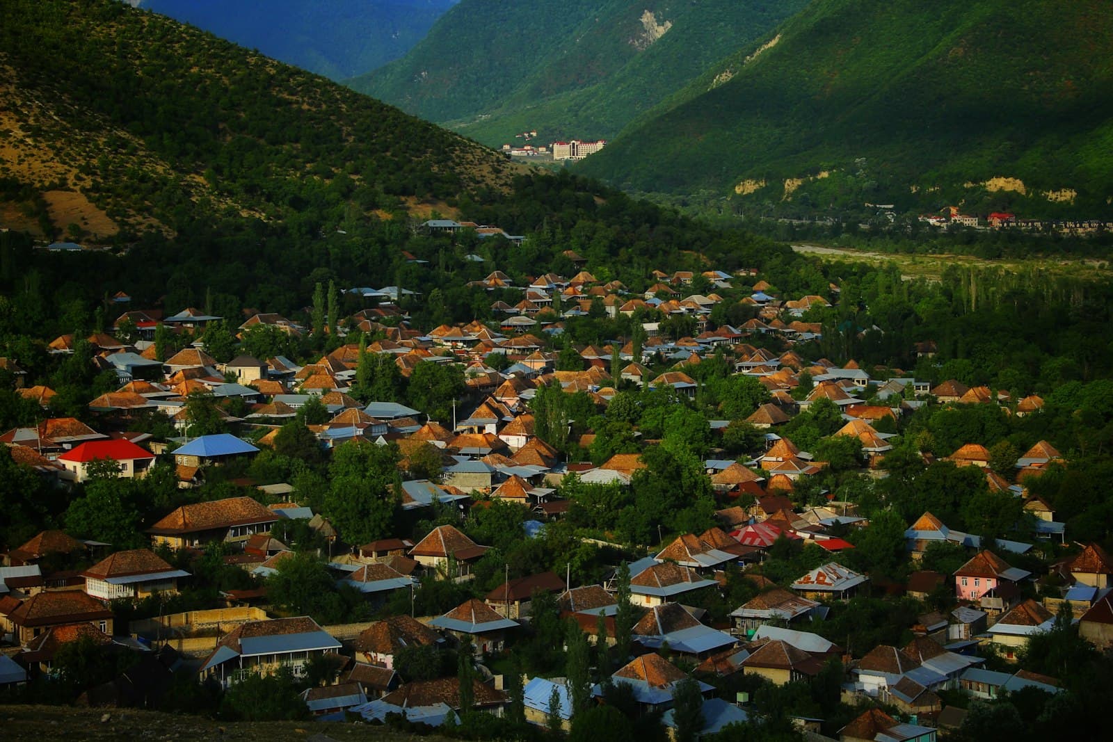 Lankaran — houses on green grass field near mountain during daytime