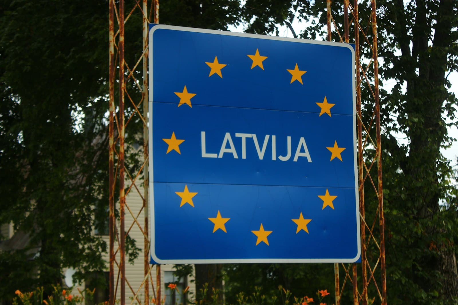 Liepāja — blue Latvija signage