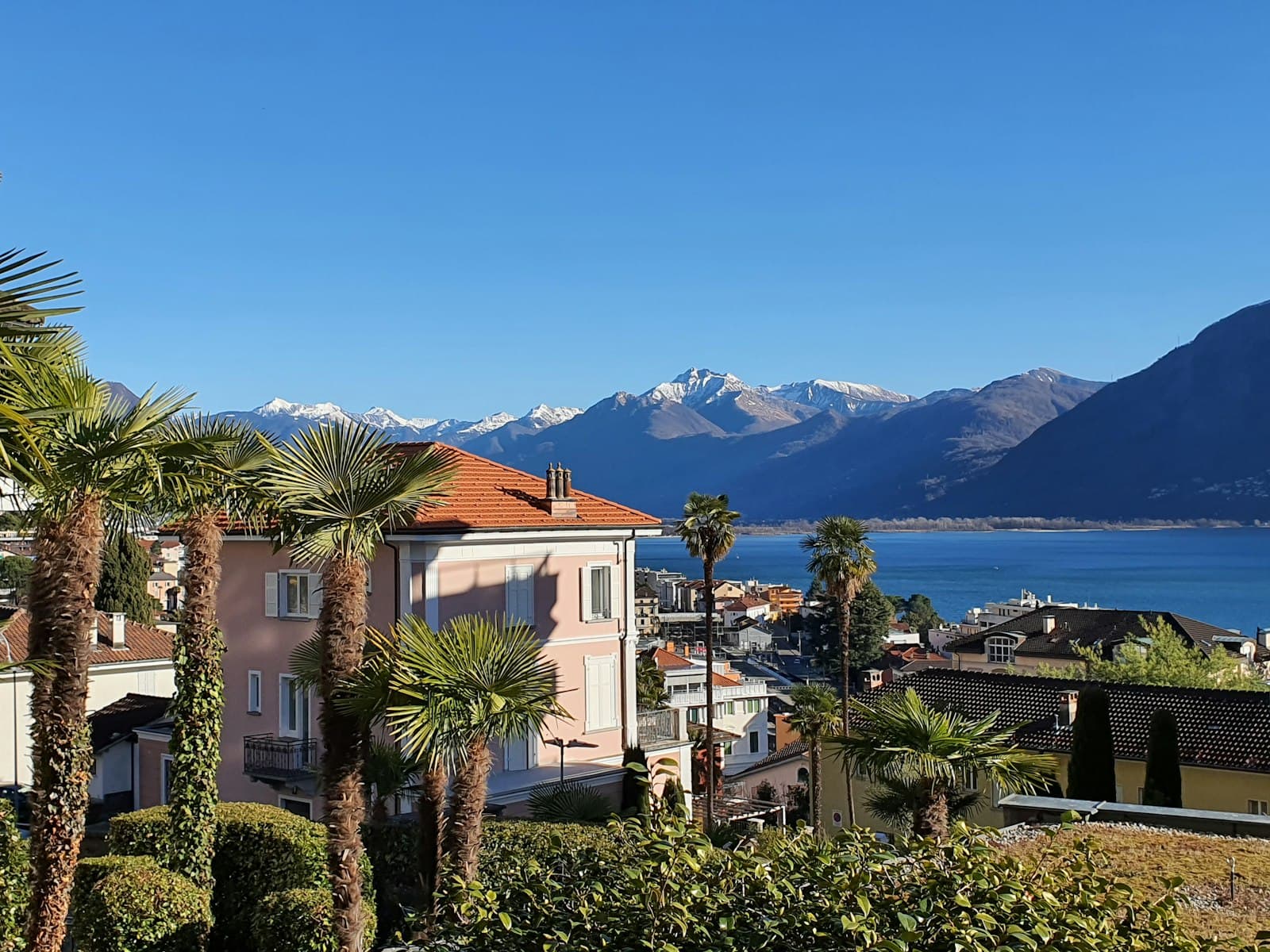 Locarno — a building with trees and a body of water in the background