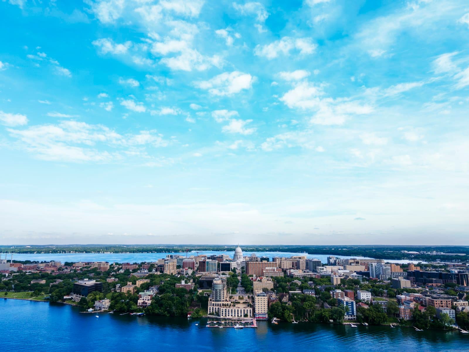 Madison — an aerial view of a city and a body of water