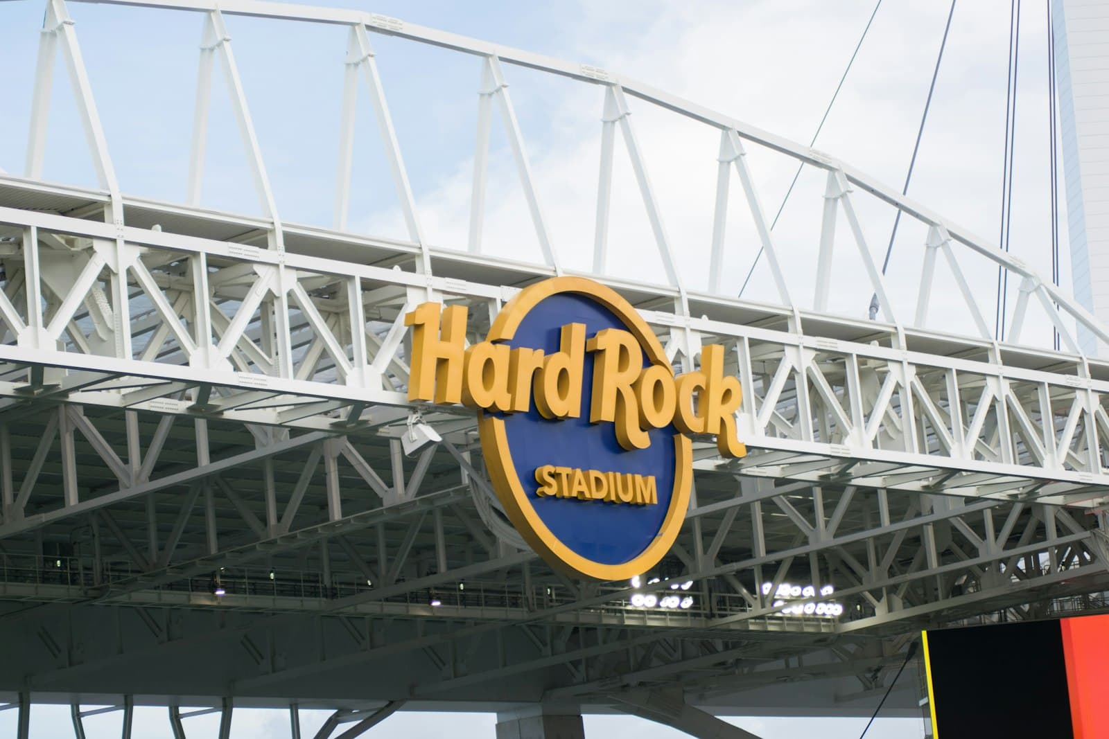 Madrid — a sign that reads hard rock stadium under a bridge