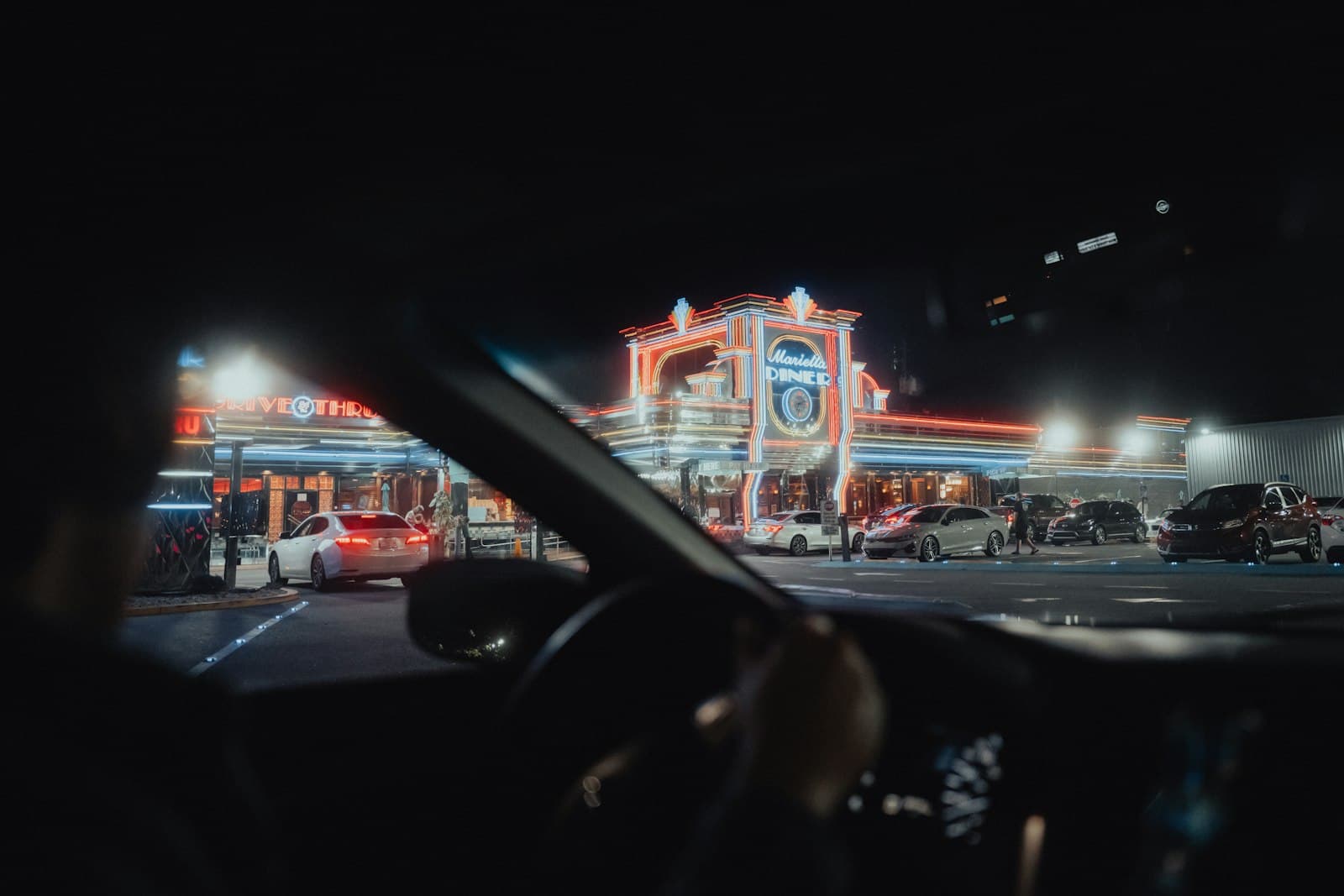 Marietta — a car driving down a street at night