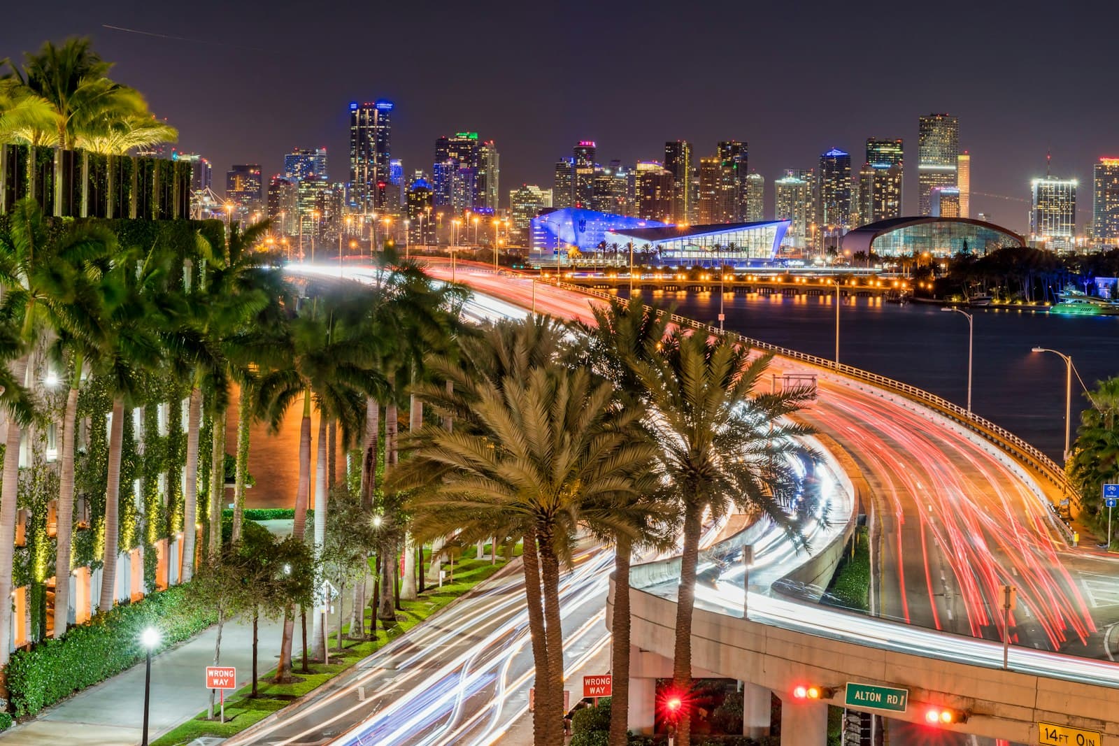 Miami — A view of a city at night from a high point of view