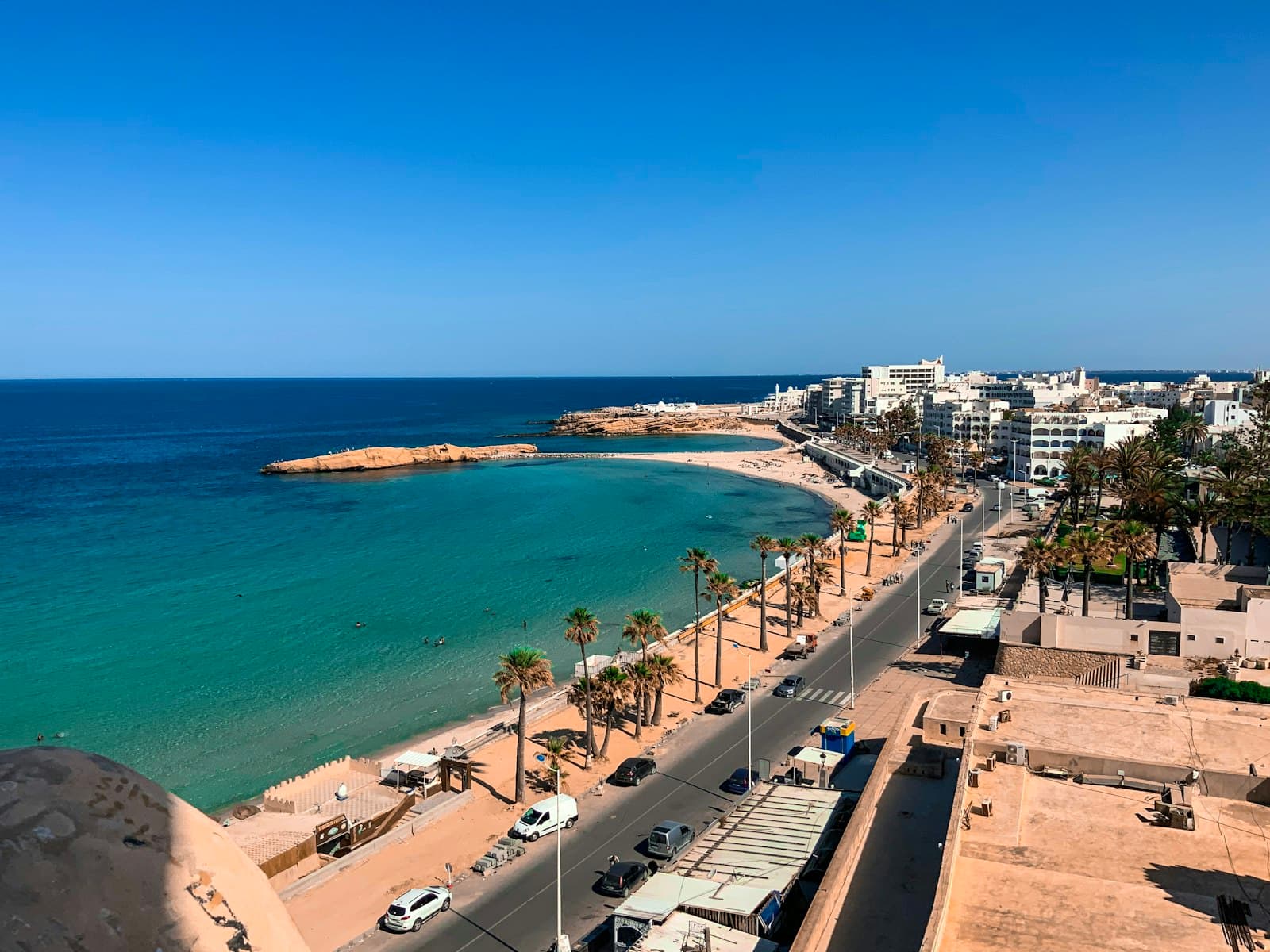 Monastir — a view of a beach from a high point of view