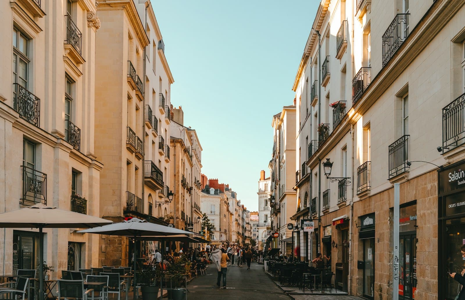 Nantes — a narrow city street lined with tall buildings