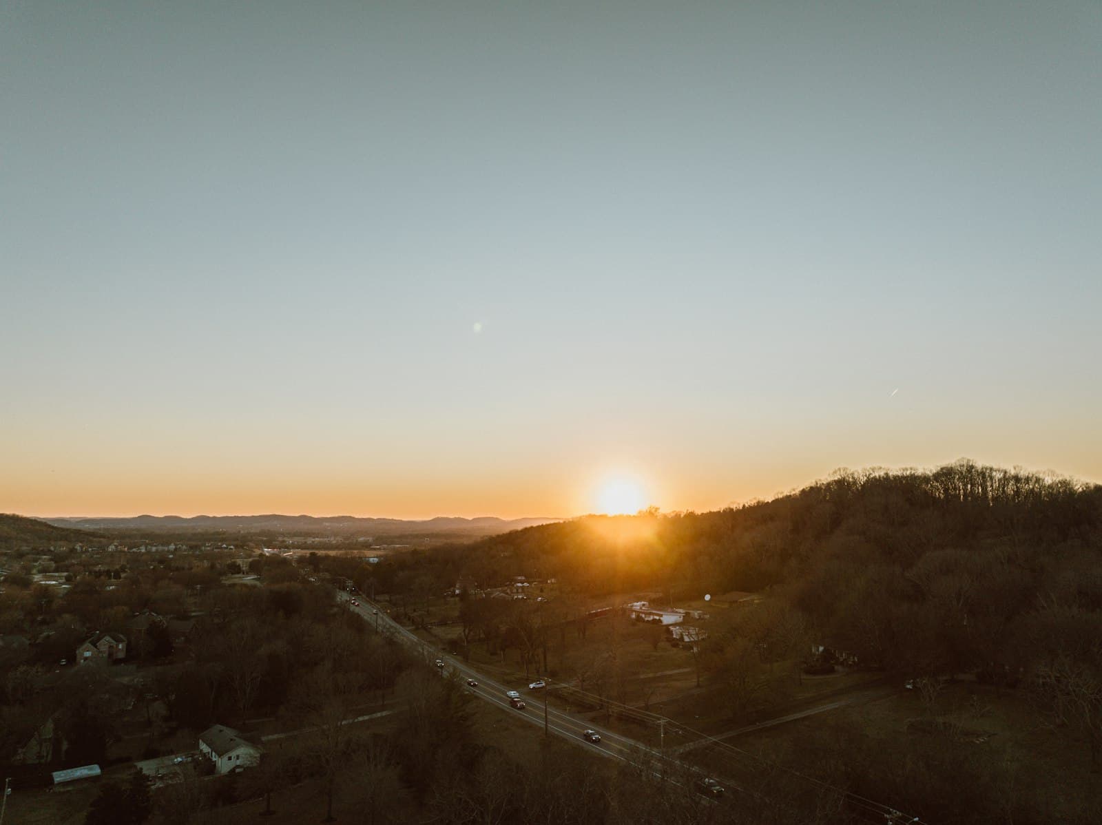Nashville — the sun is setting over a small town