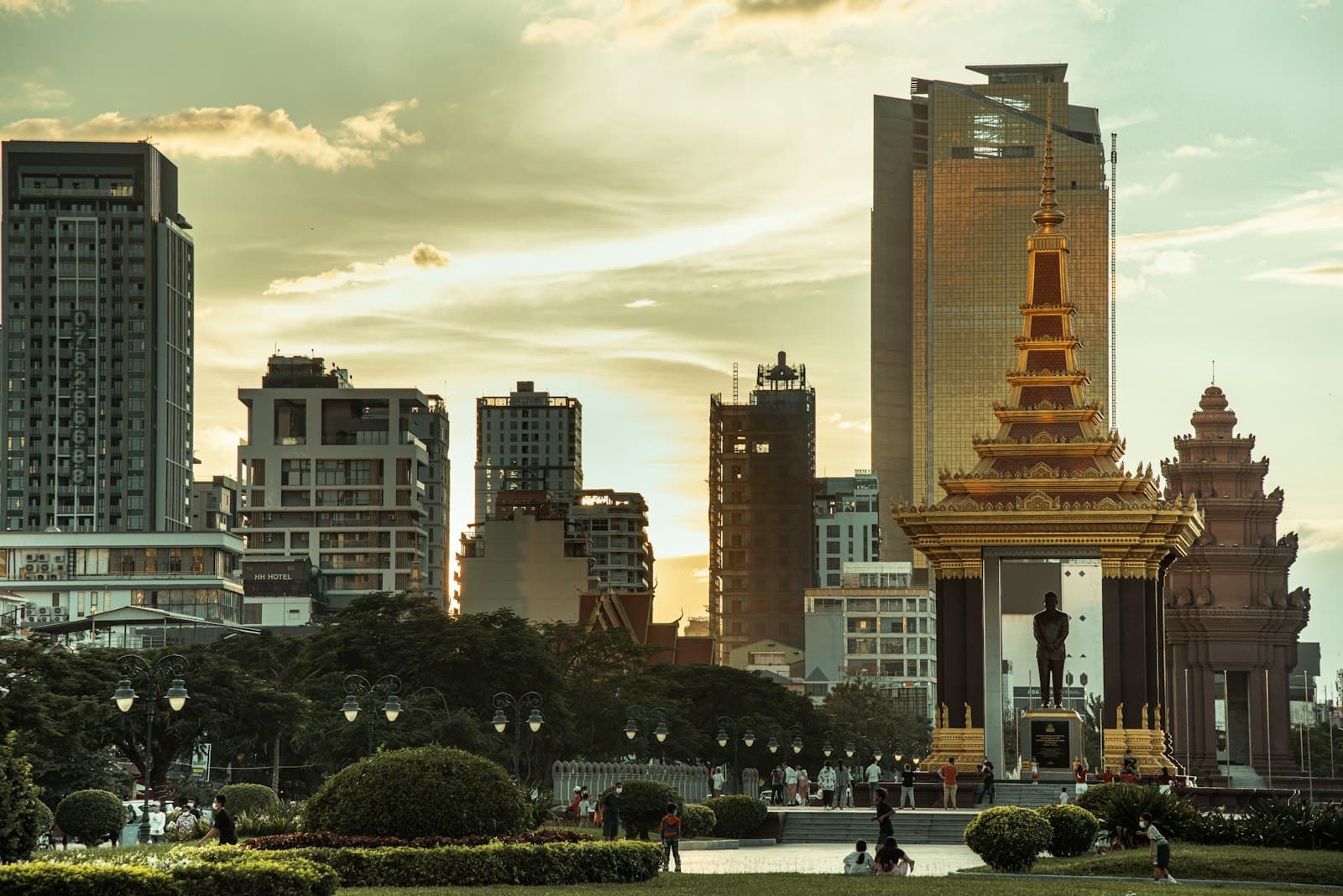Phnom Penh — a city with tall buildings and a clock tower