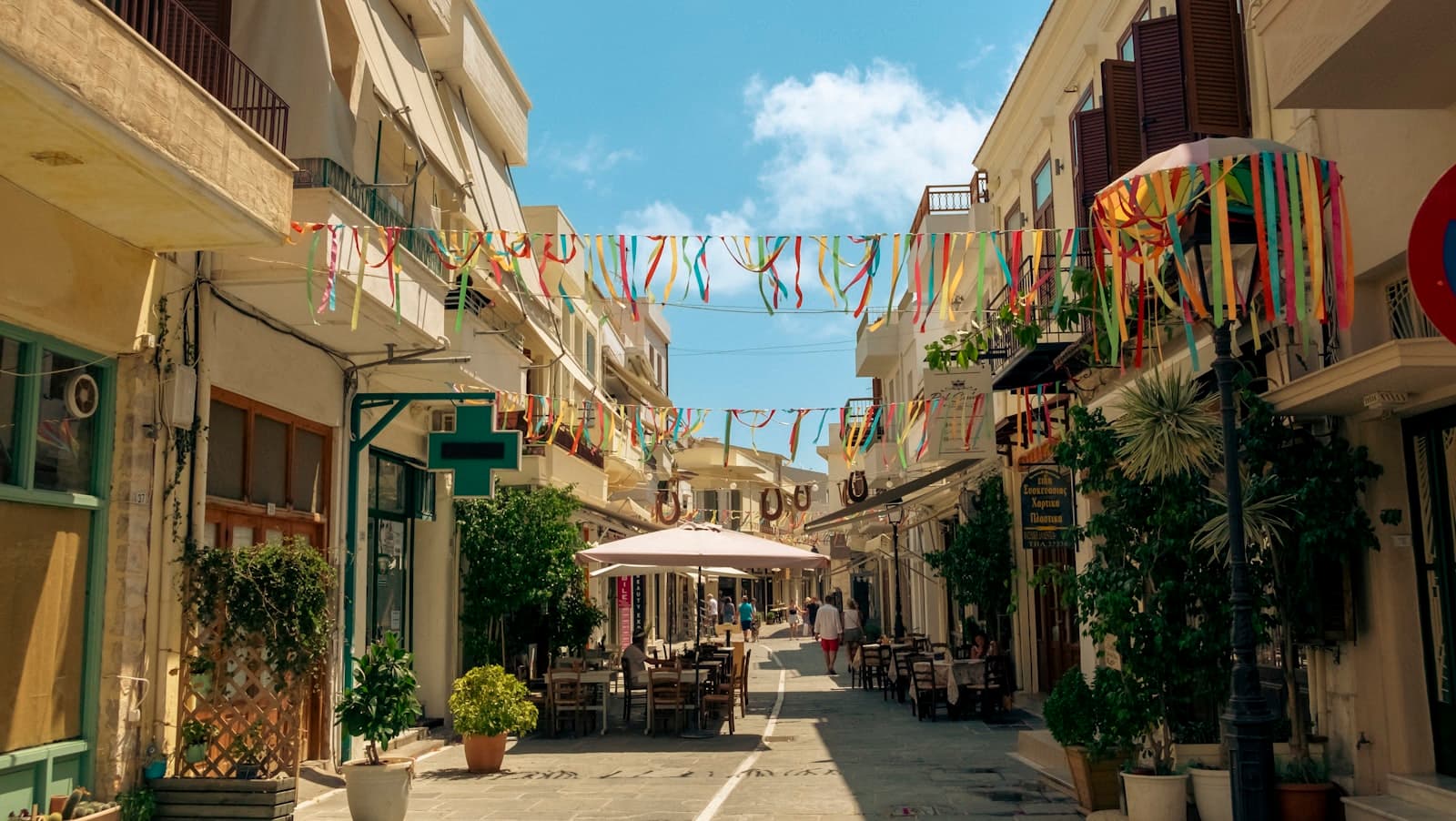 Rethymno — a street with buildings and plants