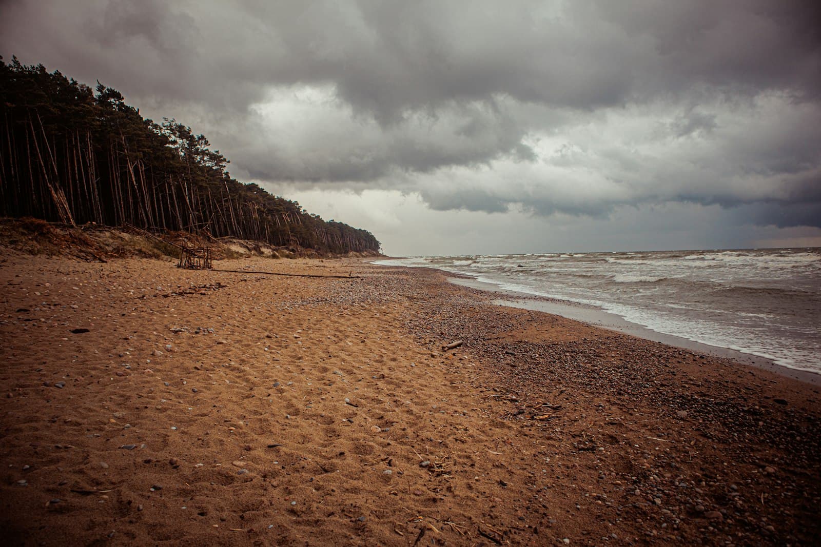 Rokiškis — a sandy beach next to the ocean under a cloudy sky