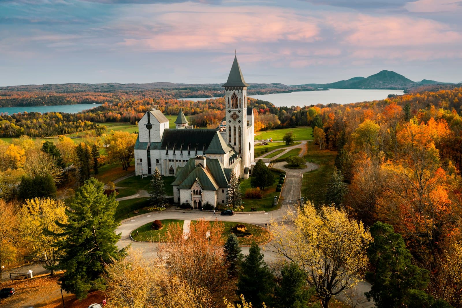 Saint-Jean-sur-Richelieu — an aerial view of a church surrounded by trees