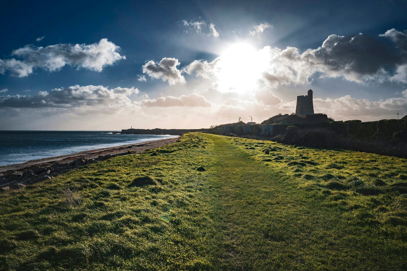 Saint-Vaast-la-Hougue — A grassy field next to a body of water