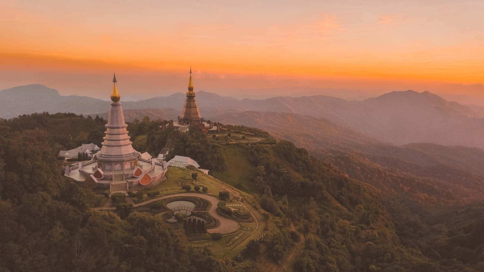 Songkhla — bird's-eye view of white temple surround by trees