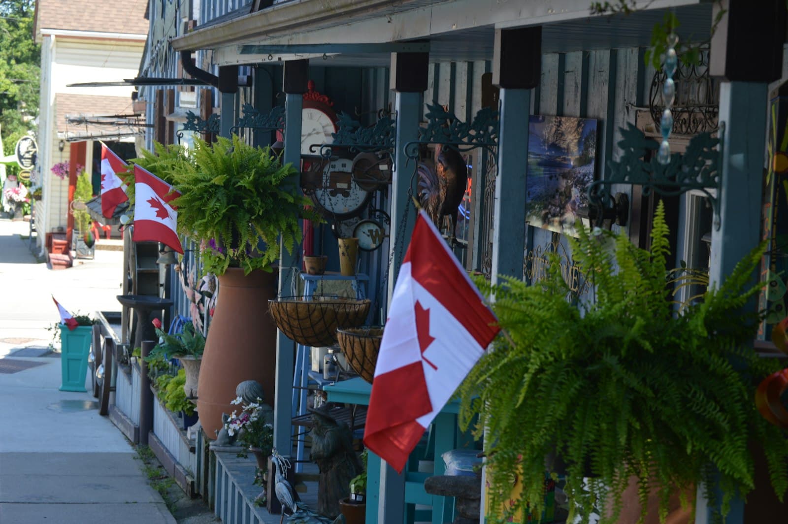 St. Jacobs — a store front with flags