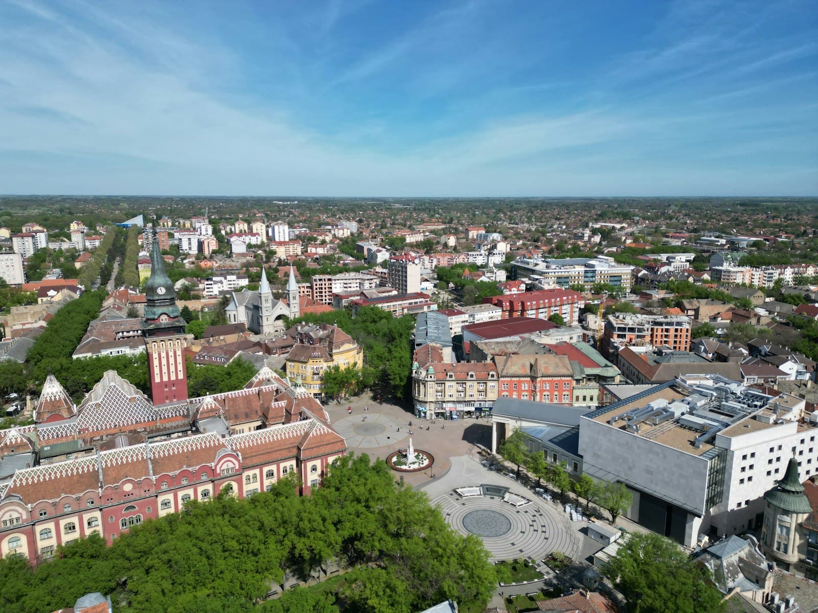 Subotica — an aerial view of a city with tall buildings